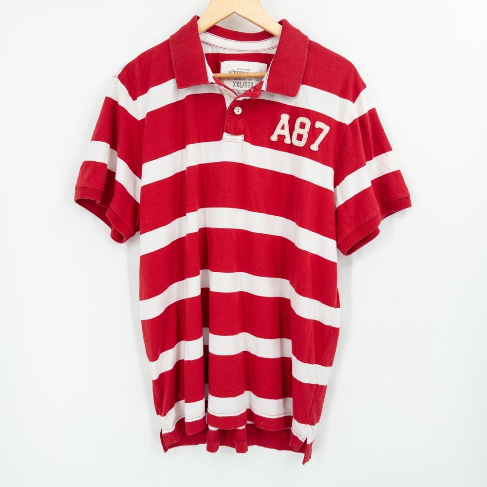 Y2K Aeropostale Rugby Polo Shirt‎ Mens XXL Red White Striped Preppy 2000s Mall